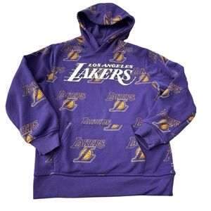 Los Angeles NBA Lakers Logo Purple & Gold Pullover Hoodie Boys Sz 10/12